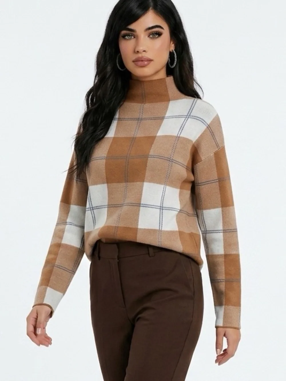 Rachel Zoe Women's Tartan‎ Plaid Mock Neck Pullover Sweater Size M Long Sleeve